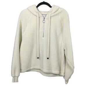 American Rag Cie Women's Soft Cozy Faux Sherpa 1/4 Zip Hooded Cream Pullover XL